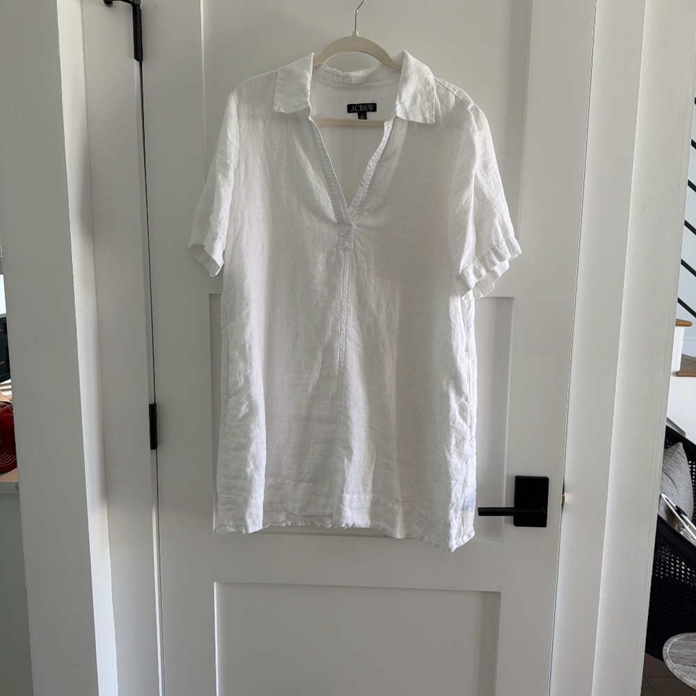 J Crew Linen Pop- over shirt dress- White , Size Petite L
